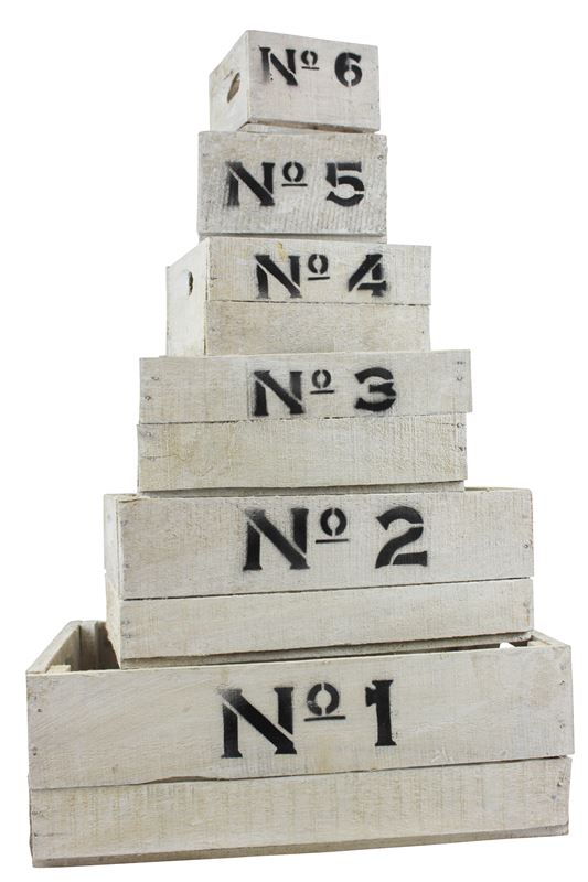 Picture of WOODEN CRATES WHITE - 'NUMBERS' X6