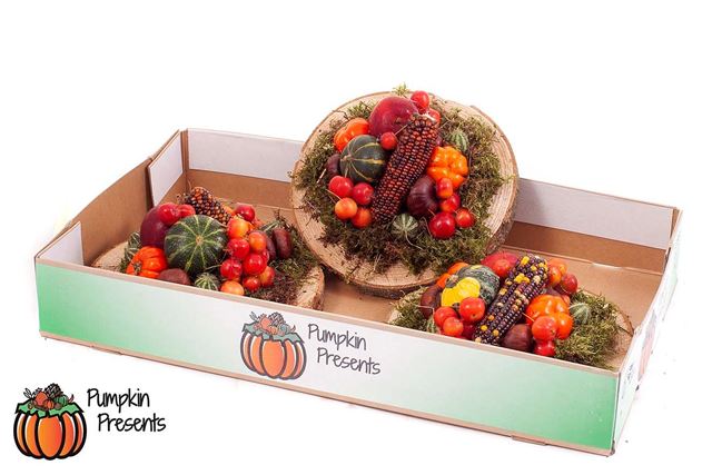 Picture of Pumpkin arrangement on wood